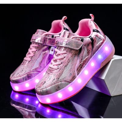 Chaussures de course pour enfants, chaussures d'été à poulie à double roue, roues invisibles rechargeables, patins pour adultes 39 pink