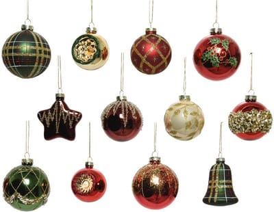 Decoris kerstballen glas luxe mix 12 stuks kerstdecoratie meerkleurig.