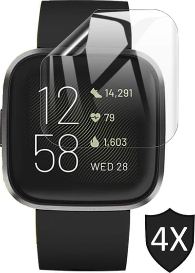 Screenprotector geschikt voor FitBit Versa 2 - PET Glas Folie Screen Protector - 4 Stuks