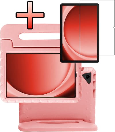 Hoes - Geschikt voor Samsung Galaxy Tab A9 Plus - Met Screenprotector - Kinderhoes Shockproof Bumper - Kidsproof Case - Tablet Hoesje - Kinder Cover - Zalm