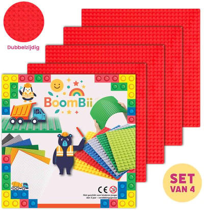 Dubbelzijdige bouwplaat rood - LEGO geschikt - set van 4 bouwplaten