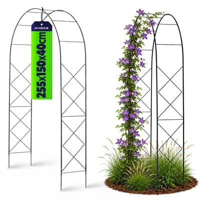 KADAX Rozenboog, tuinboog voor klimplanten, rozen, tuin, pergola, gepoedercoat staal, tuinprieel, weerbestendig, klimhulp, poortboog, spalier, decoratie, zwart (40 x 150 x 255 cm)