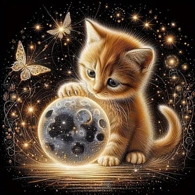 20x20cm Diamond Painting kitten met vlinders (rond) nr 532