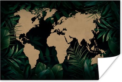 Poster 30x20 cm - Wereldkaart - Planten - Tropische Planten - Posters - Kamer decoratie - Wanddecoratie woonkamer - Muurdecoratie slaapkamer