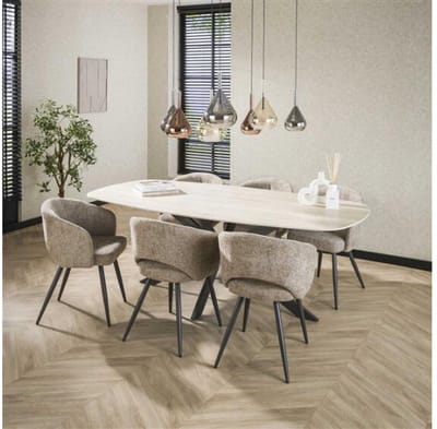 Eettafel Romano Deens ovaal travertin keramiek 180 cm - Beige
