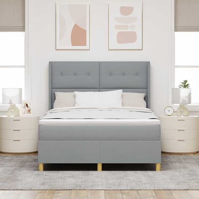 vidaXL - Boxspring - bed - met - hoofdeinde - Lichtgrijs - 160 - x - 200 - cm - Stof