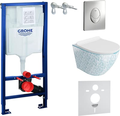 GROHE SOLIDO SOFI SLIM - Inbouwreservoir WC - Chromen Skate Air drukplaat - Rimless wandcloset Wit - Complete Set