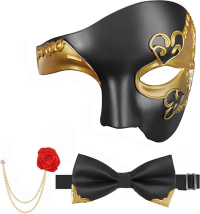Elegante Venetiaanse Maskers voor Mannen, Perfect voor Carnaval en Halloween, Inclusief Strikspeld en 3 Stuks