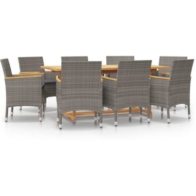 vidaXL - 9-delige - Tuinset - met - kussens - grijs