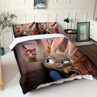 Zootopia Judy Nick Dekbedovertrek Set Dekbed Beddengoed 3D Kinderbeddengoed Set 3-Delig 1 Dekbedovertrek King Size 150*200cm 3pcs
