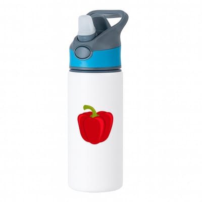 Hacebo® - Rode Paprika waterfles met rietje blauw - Groente - Groente liefhebbers - paprika - vruchtgroente - puntpaprika - water fles - 650ML