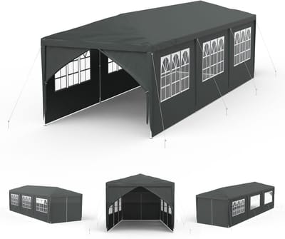 Tuinpaviljoen Waterdicht - Feesttent Biertent - Feest Bruiloft Tuin - 8 Zijwanden Inbegrepen - 3x9 Meter - Donkergrijs