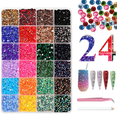 Set met 12.000 st strass nagelstenen, strass, nagelkunst, 3 mm glitterstenen voor nageldecoratie – met wasstift met pincet en stras-stift