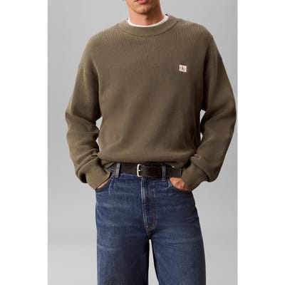 Calvin Klein Long Sleeve Easy Cotton Waffle Dusty Olive Taglia: M | Maglioni a maglia Outlet | Uomo | Verde