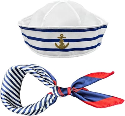 Sailor Hoed en Sjaal Set voor Mannen en Vrouwen, Luxe Kostuum Accessoire voor Cosplay en Nautische Thema's, Perfect voor Feest en Toneelstellingen