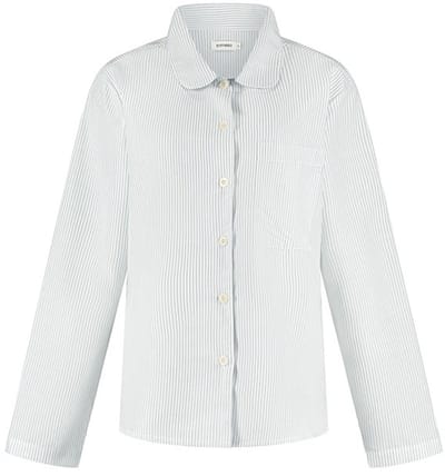 Yumeko pyjamashirt dames katoen TENCEL™ wit/blauw stripe s