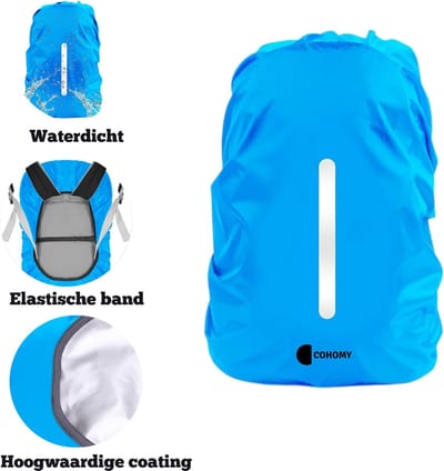 CoHomy - Regenhoes rugzak - Waterdicht - 25 tot 35 liter - Universeel - Reflecterend - Blauw - 2-Pack