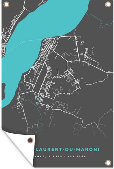 Muurdecoratie Saint-Laurent-du-Maroni - Plattegrond - Stadskaart - Kaart - Frankrijk - 120x180 cm - Tuinposter - Tuindoek