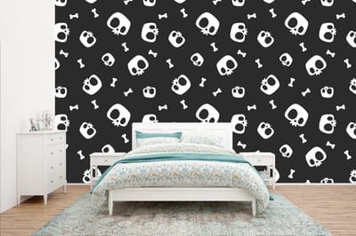 Behang - Fotobehang Patronen - Skull - Skelet - Bot - Jongen - Jongetje - Kinderen - Kids - Breedte 400 cm x hoogte 240 cm