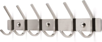 TOJ 12 Haaks Wandkapstok – 46cm - Muur / Wand Kapstok - Hangende Design Muurkapstok - Handdoekrek - RVS - Zilver