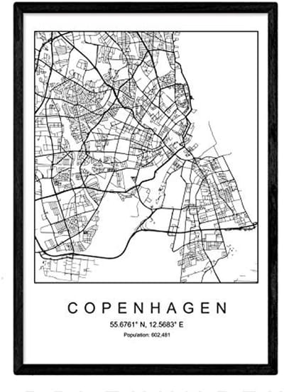 Stadskaart Kopenhagen in zwart-wit - Scandinavische stijl poster A4
