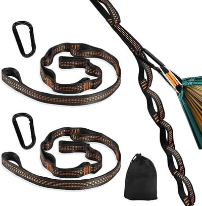 Verstelbare Hangmatriemen 3m x 2.5cm met 2 Karabijnhaken en 11 Lussen voor Maximaal 300kg - Ideaal voor Camping en Buitenactiviteiten