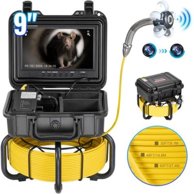 VEVOR Rioolcamera, 50 m zelfnivellerende buisinspectiecamera met 9 inch 1080P HD-scherm, 36x zoom, IP68 waterdichte buiscamera met 12 LED-lampjes, 32 GB kaart endoscoop voor rioolbuizen