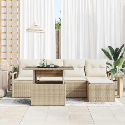 vidaXL - Tuinbank - Set - met - kussen - 6 - pcs - beige - en - crèmekleurig