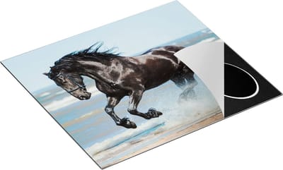 Chefcare Inductie Beschermer Zwart Paard in het Water - 60x50 cm - Afdekplaat Inductie - Kookplaat Beschermer - Inductie Mat
