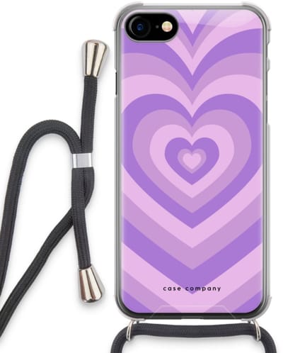 Case Company® - Hoesje met koord geschikt voor iPhone SE 2020 hoesje met Koord - Hart Paars - Telefoonhoesje met Zwart Koord - Bescherming aan alle Kanten en Over de Schermrand