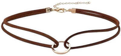 Dailygoods - Karma Faux Suede Choker Halsband Gothic Goud Circle Laagd Collar Chain Bruin Justerbare PU leder Halsband Juewelsen Classic Chokers met extender voor vrouwen Boho Zomer Decor