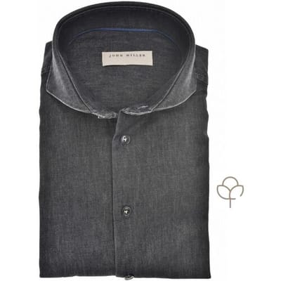 John Miller Overhemd Slim Solid Color Denim Zwart / male