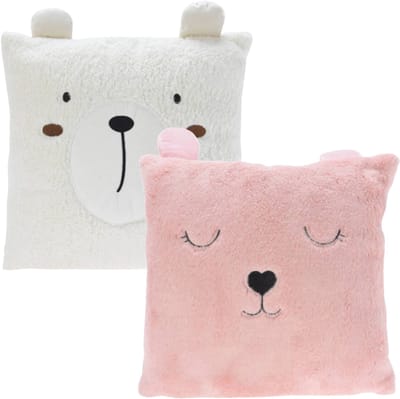 Excellent Houseware Dieren sierkussen - kinderkamer - roze / wit - 43 cm - polyester - met oren