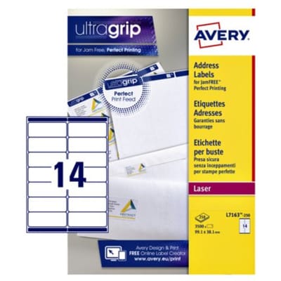 Huismerk Avery L7163-250 Laserprinter Etiket 99.1x38.1 Wit