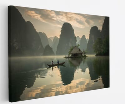Saammp Canvas Schilderij - Huisje op het water - Landschap - Natuur - 45x30 - Foto op canvas - Wanddecoratie - Muurdecoratie Woonkamer - Slaapkamer decoratie - Canvas Print