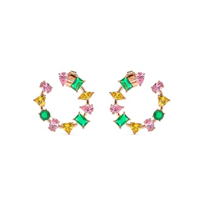 Luxenter Oorbellen met veelkleurige zirkonia, afgewerkt in 18-karaats geelgoud - Tapus