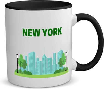 Akyol - new york stad koffiemok - theemok - zwart - New york - mensen die naar new york zijn geweest of gaan - new york liefhebbers - souvenir - verjaardagscadeau - cadeau - kado - geschenk - verjaardag - 350 ML inhoud