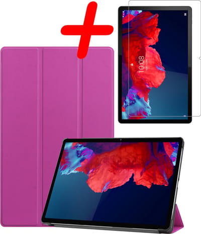 Hoesje Geschikt voor Lenovo Tab P11 Plus - Met Screenprotector - Trifold Bookcase - Hard Cover - Hardcover Book Case - Tablet Hoes - Paars