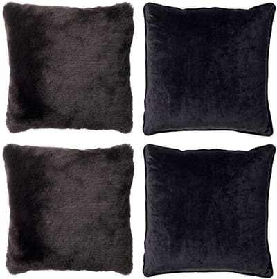 Dutch Decor - KUSSENSET - 4-delig Soft Textures - 45x45 cm - inclusief binnenkussens - zwart - Met Ritssluiting – Decoratie Kussens - Comfortabele kussentjes voor op de Bank