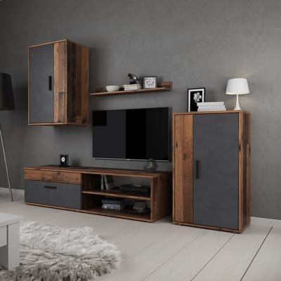 Meubella - Wandmeubel Bellini - Grijs - Donker Old Wood