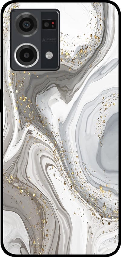 Smartphonica Telefoonhoesje Geschikt voor Oppo Reno7 4G met marmer opdruk - TPU backcover case marble design - Zilver geschikt voor Oppo Reno7 4G