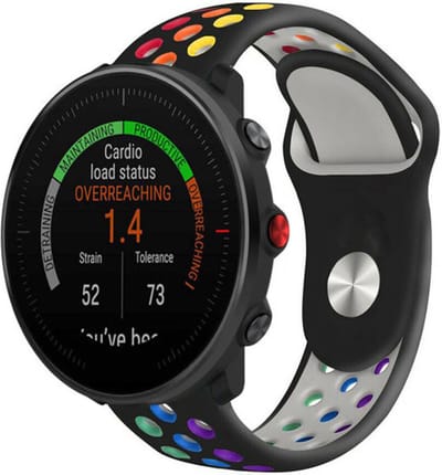 Strap-it Sport siliconen bandje - geschikt voor Polar Vantage M / M2 / M3 / Vantage V3 / Polar Grit X / Grit X Pro / Grit X2 Pro - zwart/kleurrijk