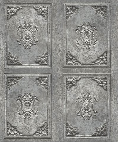 Horizons barok panelen grijs (ornament vliesbehang, grijs)