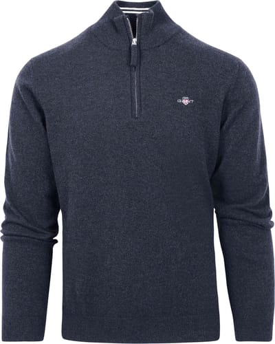 Gant Halfzip Wol Trui Logo Navy - Maat L - Heren - Schipperstrui