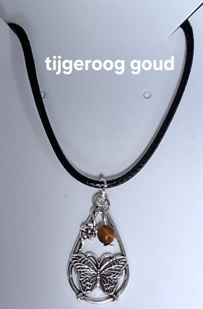 "Tijgeroog Goud" Waterdruppel / Vlinder Ketting