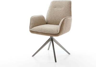Eetkamerstoel Zoa-Flex kruisframe breed roestvrij staal materiaalmix mud 360° draaibaar rocker-functie pocketveer kern