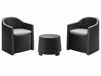 HEM Tuinset Zwart 3-Delig – 2 Stoelen incl. Kussens + Tafel – Antraciet – Kunststof Balkonset – Onderhoudsvrij – Inclusief HEM Microvezeldoekje