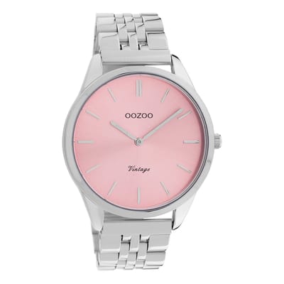 OOZOO Timepieces - Zilverkleurige horloge met zilverkleurige roestvrijstalen armband - C9982