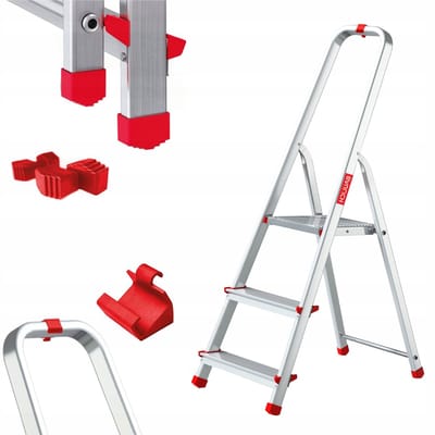 Baulich Aluminium huishoudtrap met haak - 3 treden met antislip - werkhoogte 254 cm, draagkracht 125 kg, stabiele voeten