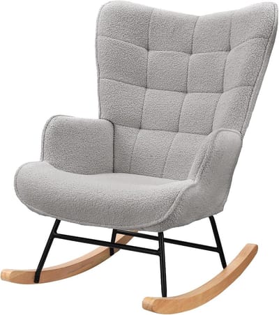 Schommelstoel - Lounge stoel - Ontspanning thuis - Zachte pluche stof - 92x75x69 cm - Grijs